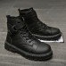 Men Boots Solid Color Round Toe PU Leather Warm Shoes