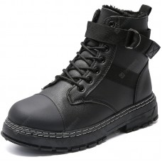 Men Boots Solid Color Round Toe PU Leather Warm Shoes