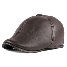 Fashion PU Leather Beret Warm Solid Color Leisure Hat