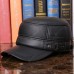 Skin Hat Autumn And Winter Men's Flat Top Military Cap Outdoor Casual Leather Duck Tongue Cap Ear Jar Cotton Leather Cap